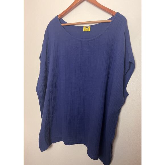 Kealopiko Blue Crinkle Short Sleeve Tunic Top Women’s Sz Large - Picture 2 of 7